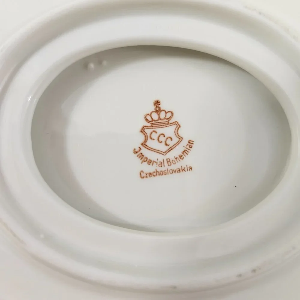 Imperial Bohemian Fine China Floral Print Gravy Boat w/Underplate Czechoslovakia